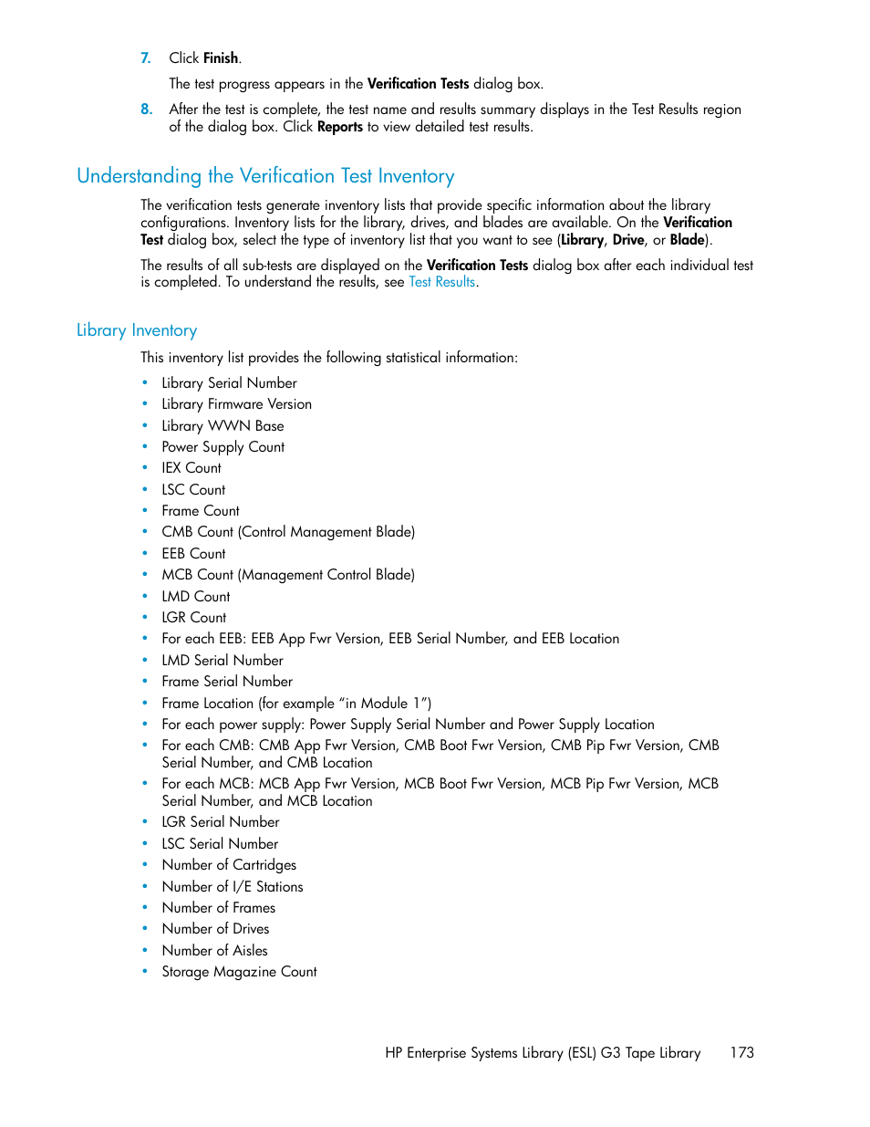 Understanding the verification test inventory, Library inventory | HP StoreEver ESL G3 Tape Libraries User Manual | Page 173 / 286