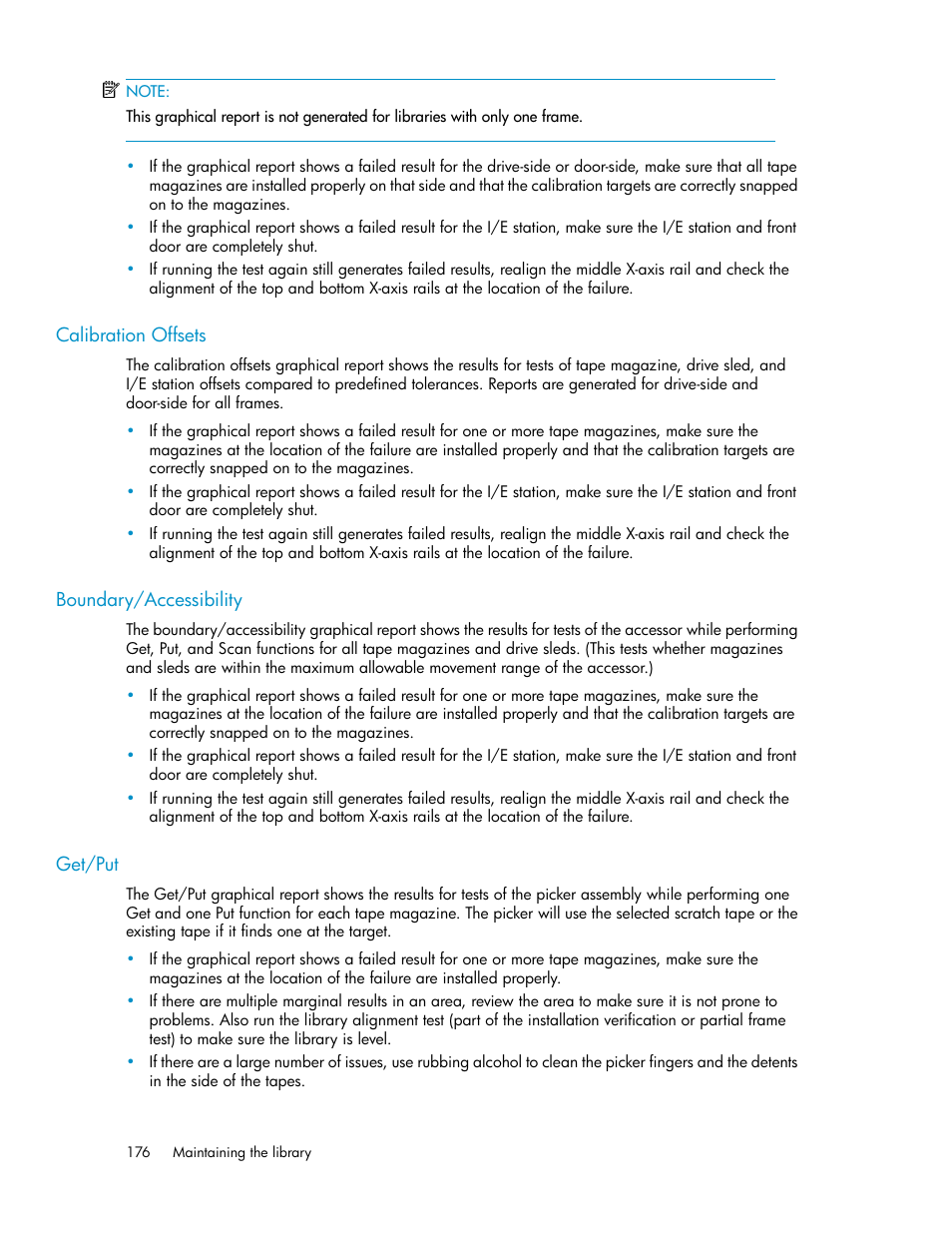 Calibration offsets, Boundary/accessibility, Get/put | 176 boundary/accessibility, 176 get/put | HP StoreEver ESL G3 Tape Libraries User Manual | Page 176 / 286