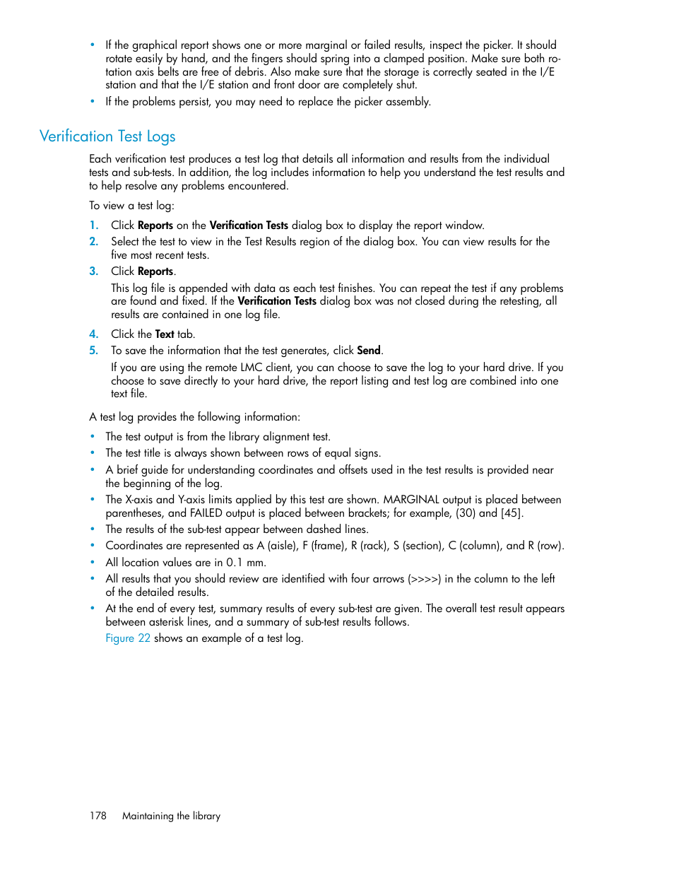 Verification test logs | HP StoreEver ESL G3 Tape Libraries User Manual | Page 178 / 286