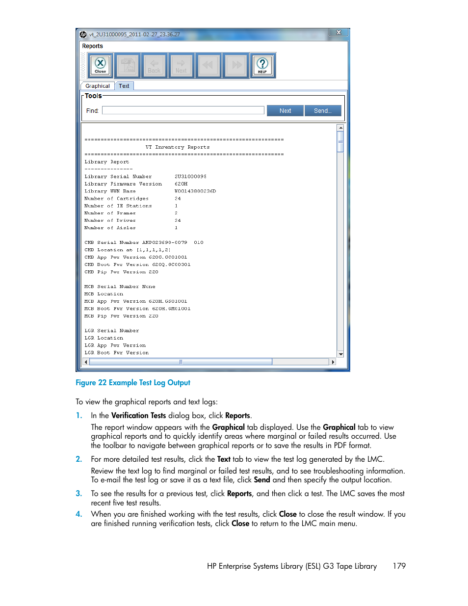 Example test log output | HP StoreEver ESL G3 Tape Libraries User Manual | Page 179 / 286