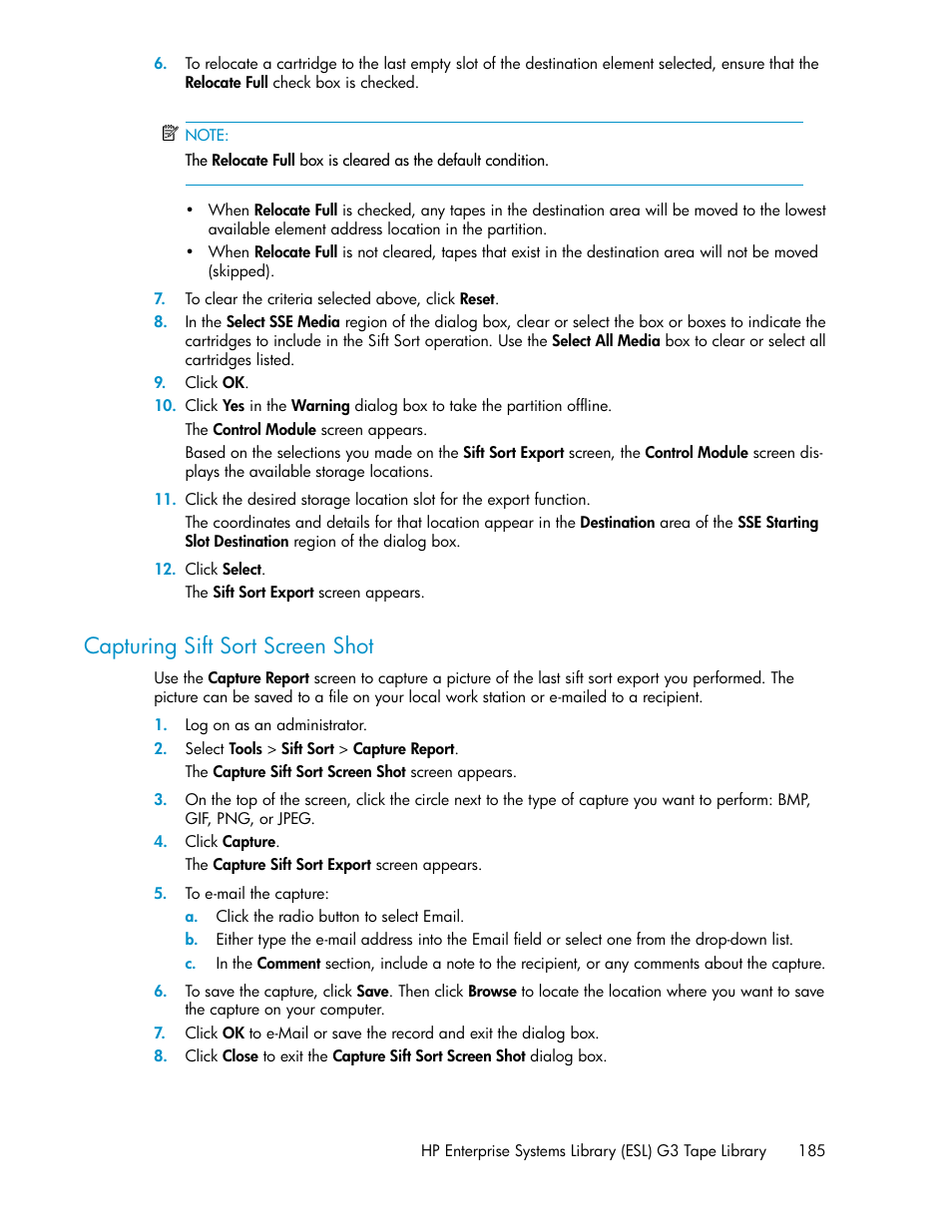 Capturing sift sort screen shot | HP StoreEver ESL G3 Tape Libraries User Manual | Page 185 / 286