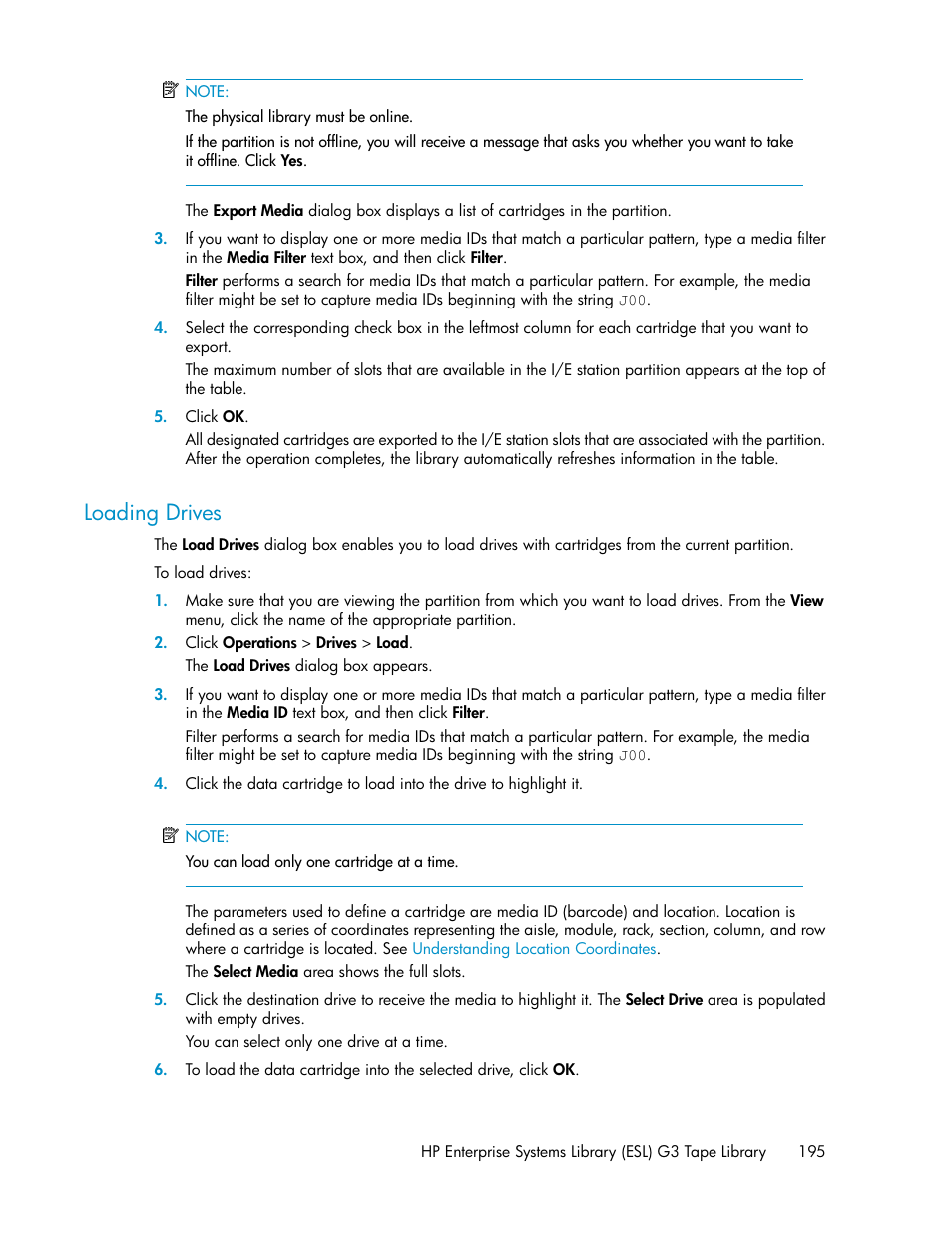 Loading drives | HP StoreEver ESL G3 Tape Libraries User Manual | Page 195 / 286