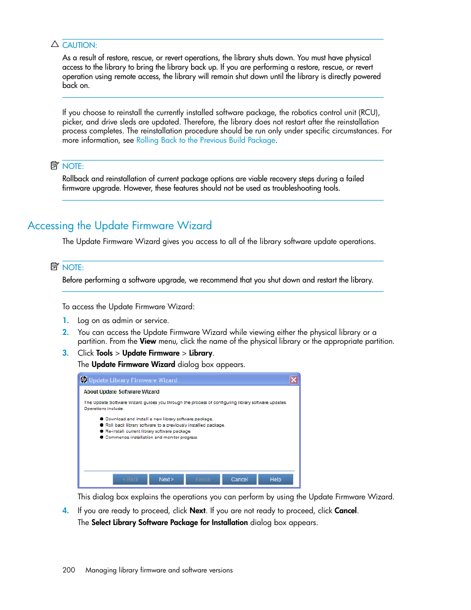 Accessing the update firmware wizard | HP StoreEver ESL G3 Tape Libraries User Manual | Page 200 / 286