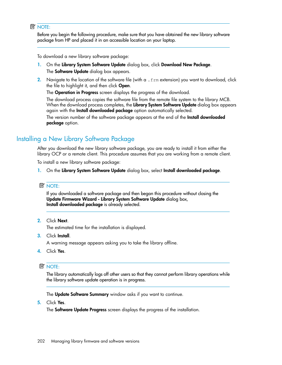 Installing a new library software package | HP StoreEver ESL G3 Tape Libraries User Manual | Page 202 / 286