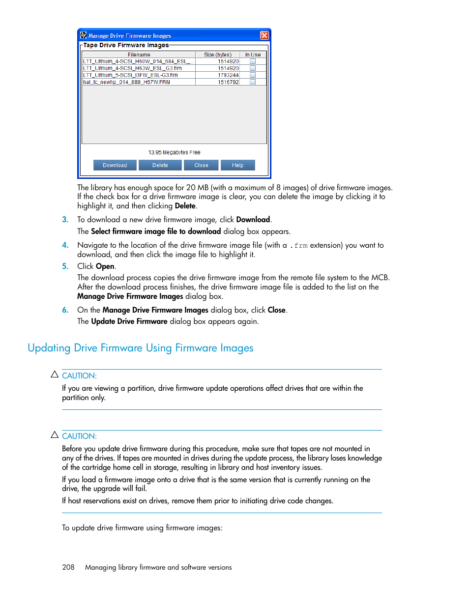 Updating drive firmware using firmware images, Updating drive, Firmware using firmware images | HP StoreEver ESL G3 Tape Libraries User Manual | Page 208 / 286