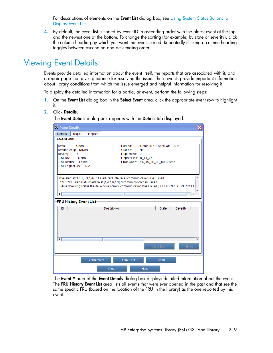 Viewing event details | HP StoreEver ESL G3 Tape Libraries User Manual | Page 219 / 286