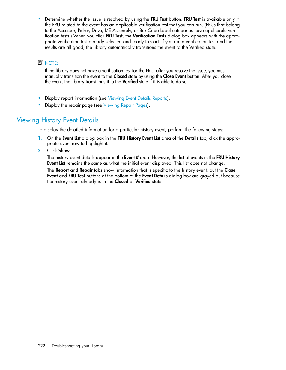 Viewing history event details | HP StoreEver ESL G3 Tape Libraries User Manual | Page 222 / 286