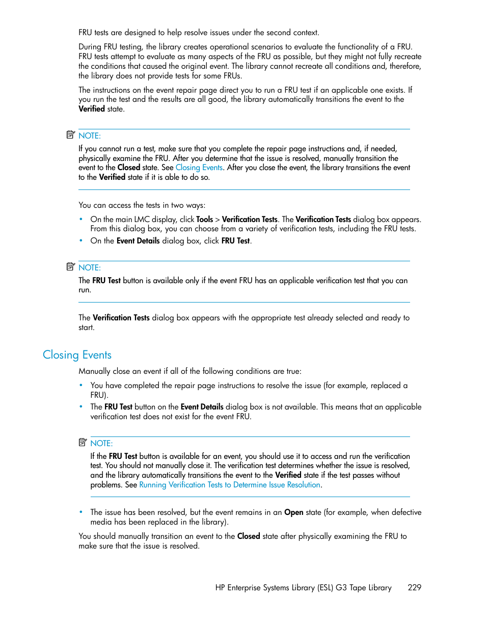 Closing events | HP StoreEver ESL G3 Tape Libraries User Manual | Page 229 / 286