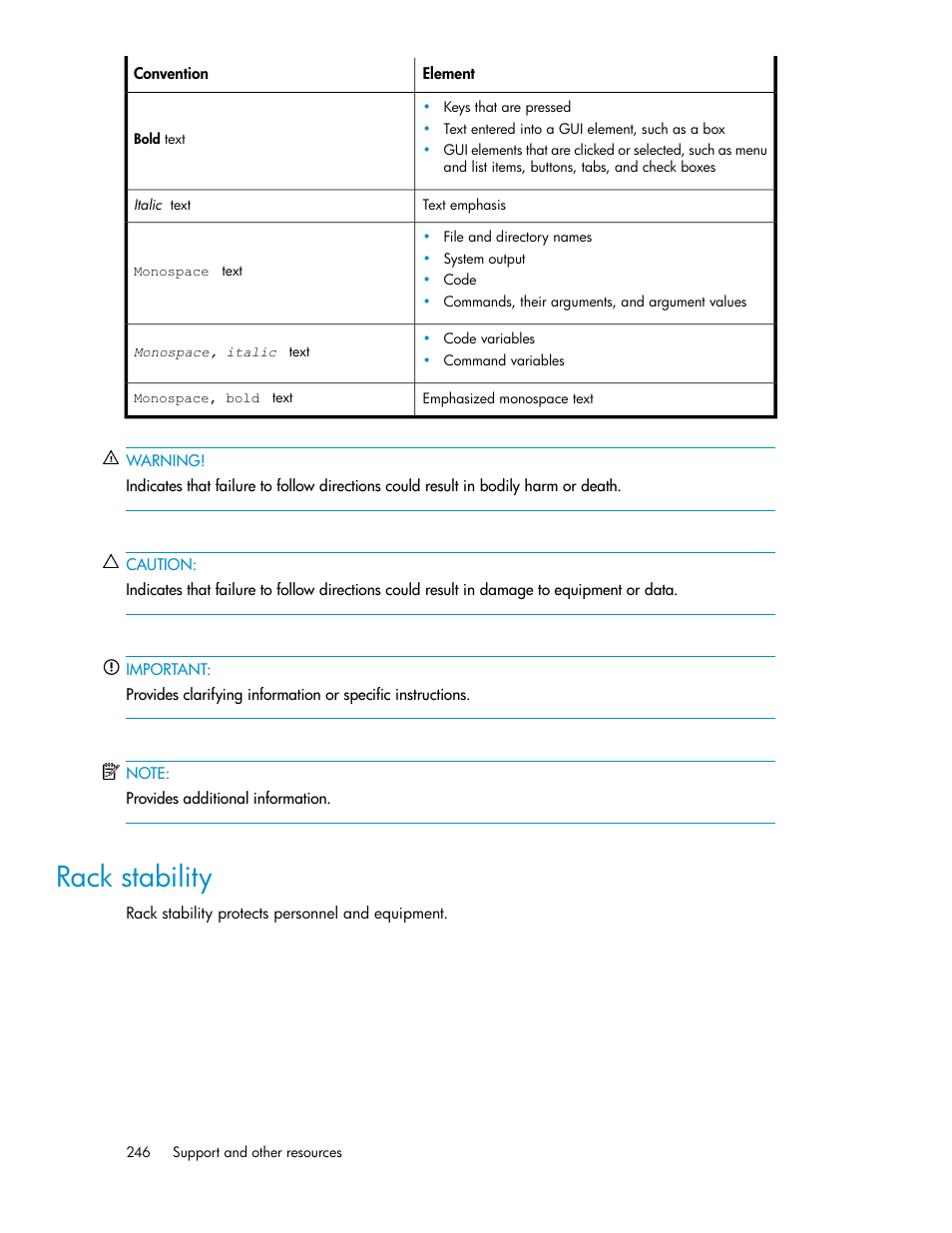 Rack stability | HP StoreEver ESL G3 Tape Libraries User Manual | Page 246 / 286