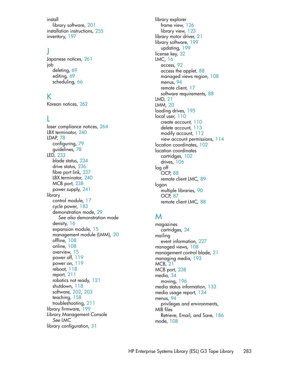 HP StoreEver ESL G3 Tape Libraries User Manual | Page 283 / 286