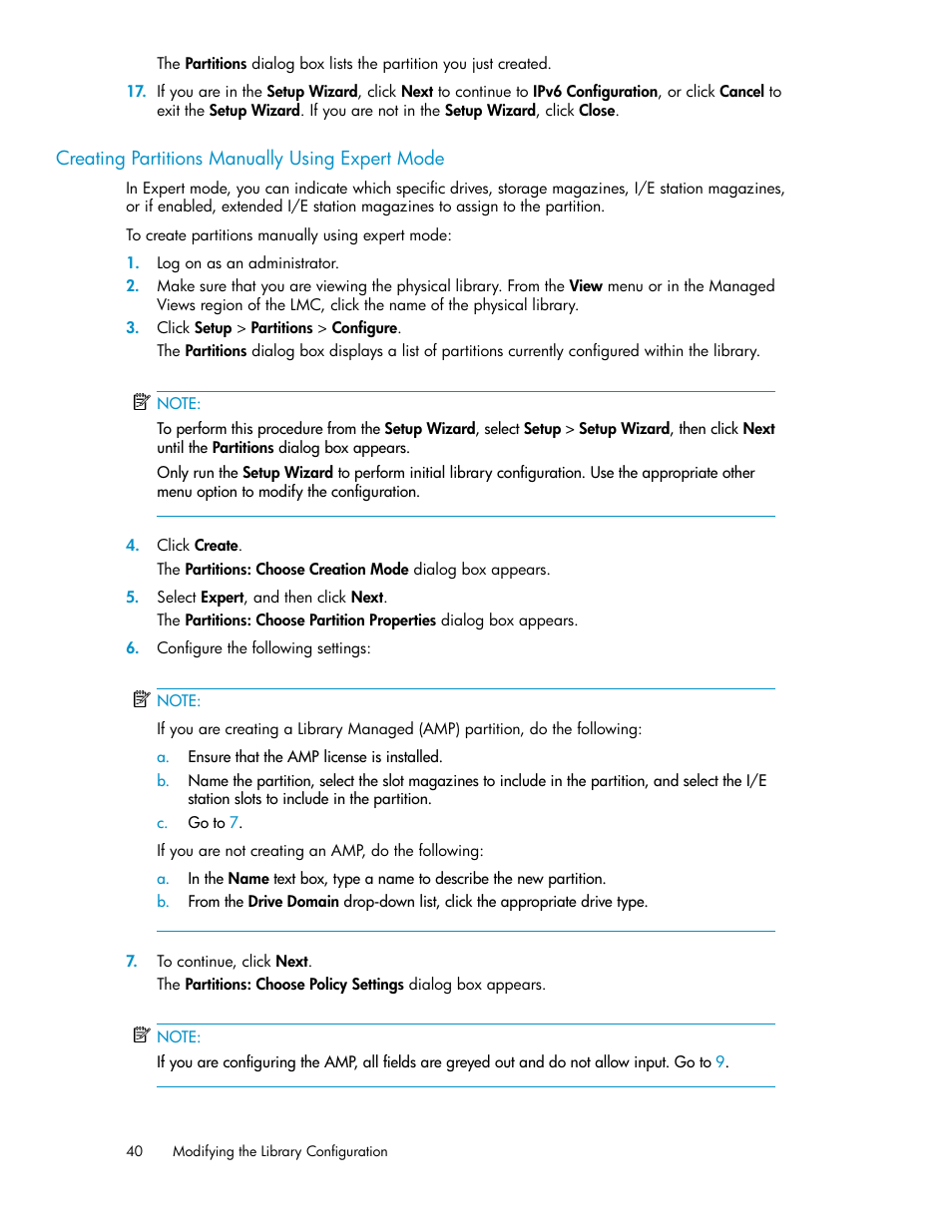 Creating partitions manually using expert mode, Creating partitions manually, Using expert mode | HP StoreEver ESL G3 Tape Libraries User Manual | Page 40 / 286