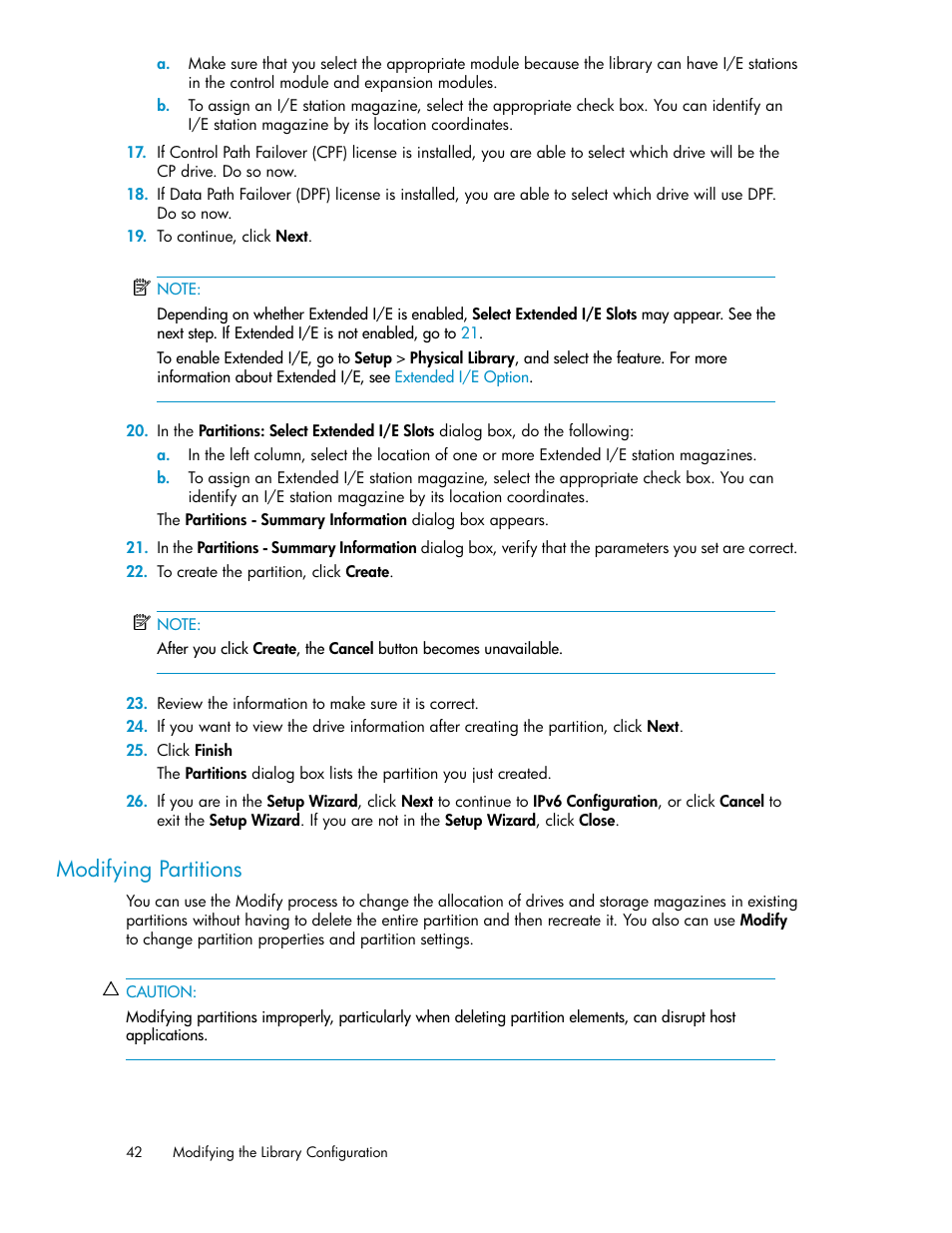 Modifying partitions | HP StoreEver ESL G3 Tape Libraries User Manual | Page 42 / 286