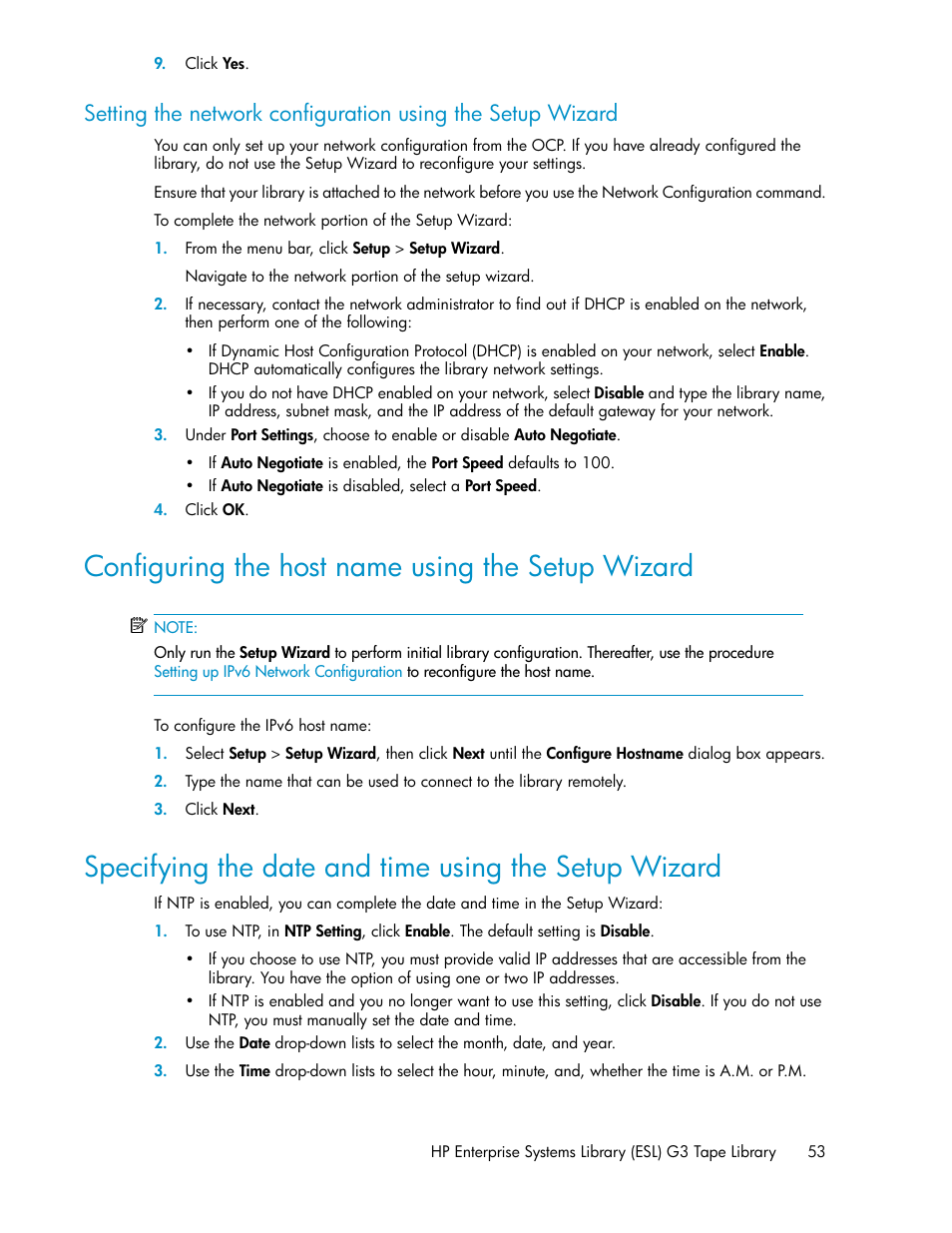 Configuring the host name using the setup wizard | HP StoreEver ESL G3 Tape Libraries User Manual | Page 53 / 286