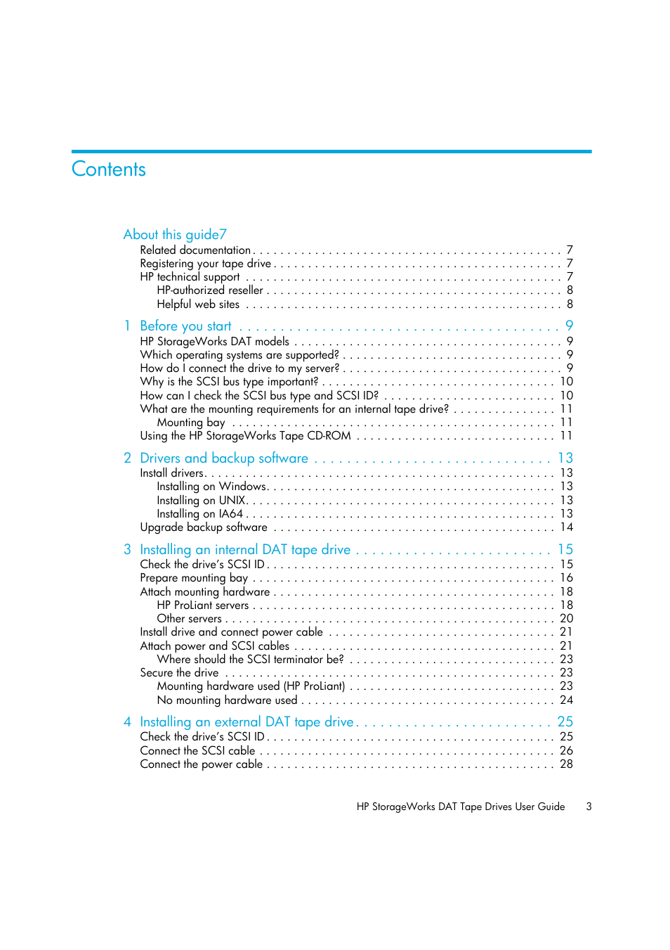 HP StoreEver DAT Tape Drives User Manual | Page 3 / 64