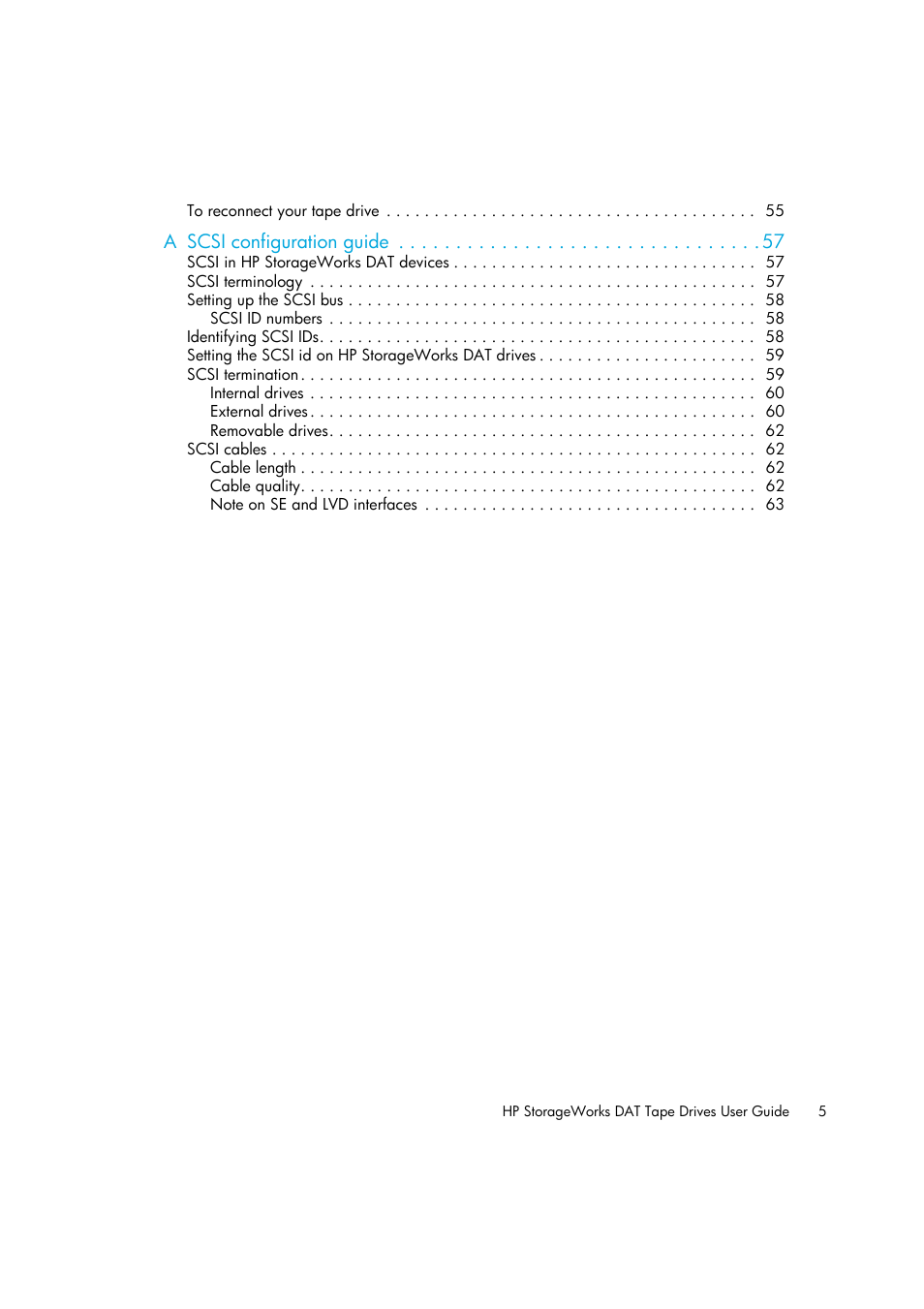 A scsi configuration guide | HP StoreEver DAT Tape Drives User Manual | Page 5 / 64