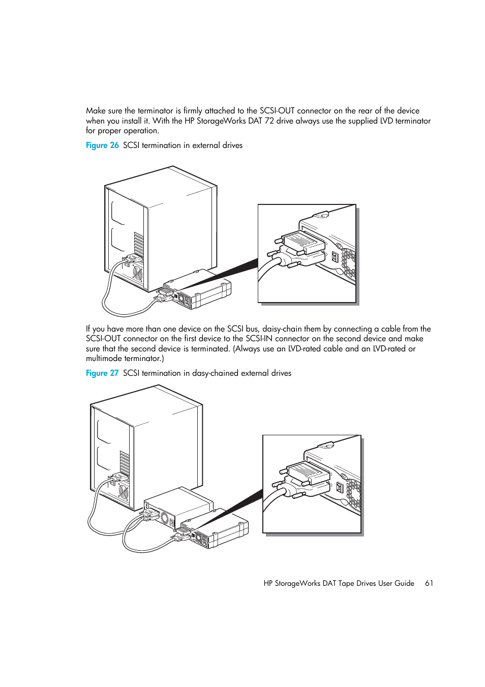 Figure 26 scsi termination in external drives | HP StoreEver DAT Tape Drives User Manual | Page 61 / 64