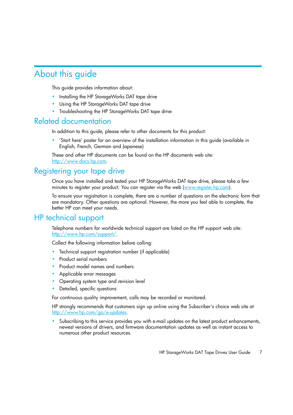 HP StoreEver DAT Tape Drives User Manual | Page 7 / 64