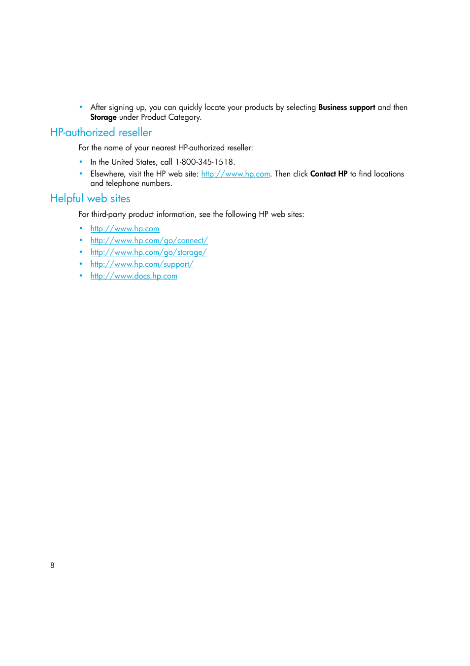 Hp-authorized reseller, Helpful web sites | HP StoreEver DAT Tape Drives User Manual | Page 8 / 64