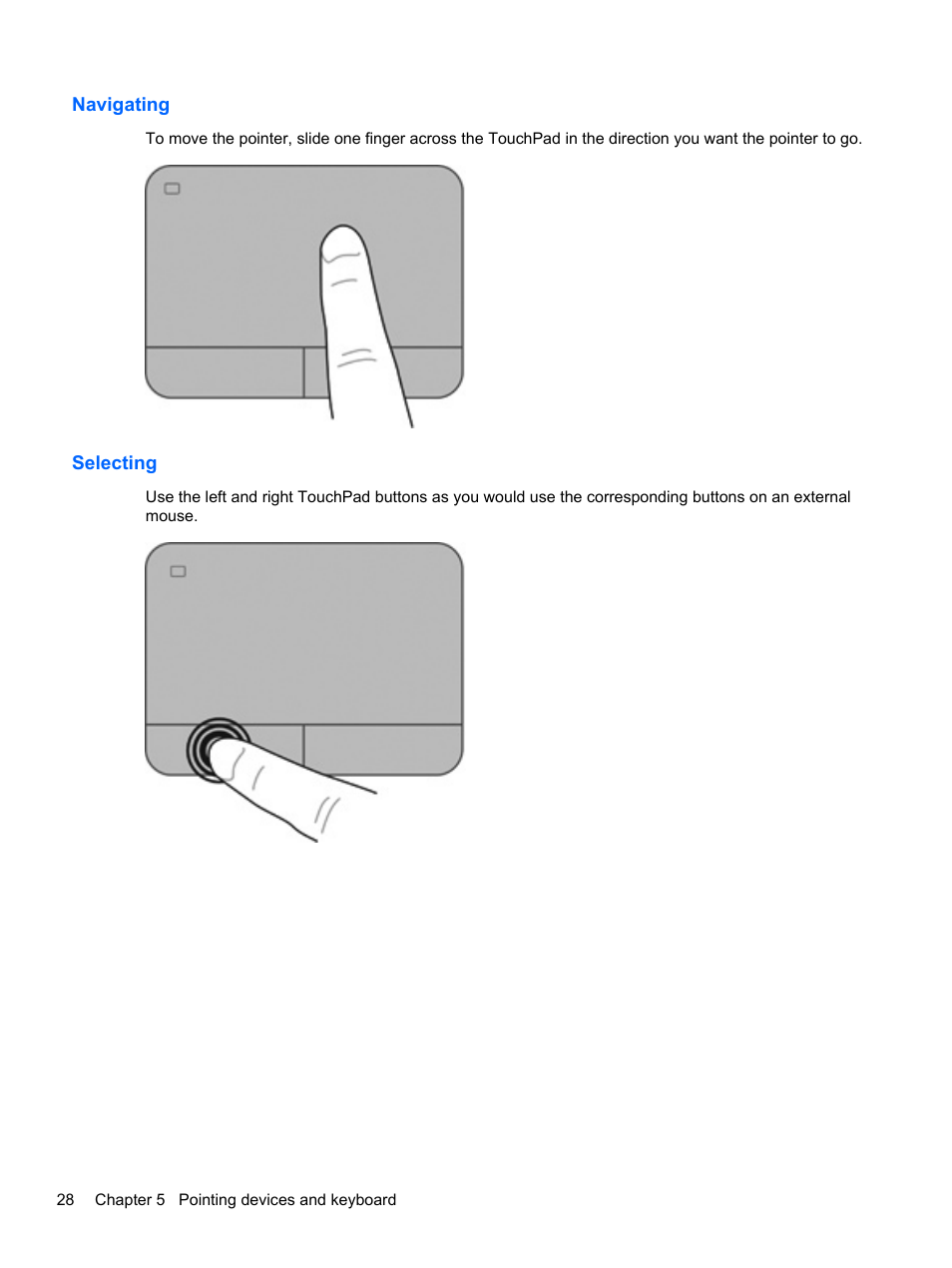 Navigating, Selecting, Navigating selecting | HP Pavilion dv6-6c40ca Entertainment Notebook PC User Manual | Page 38 / 117