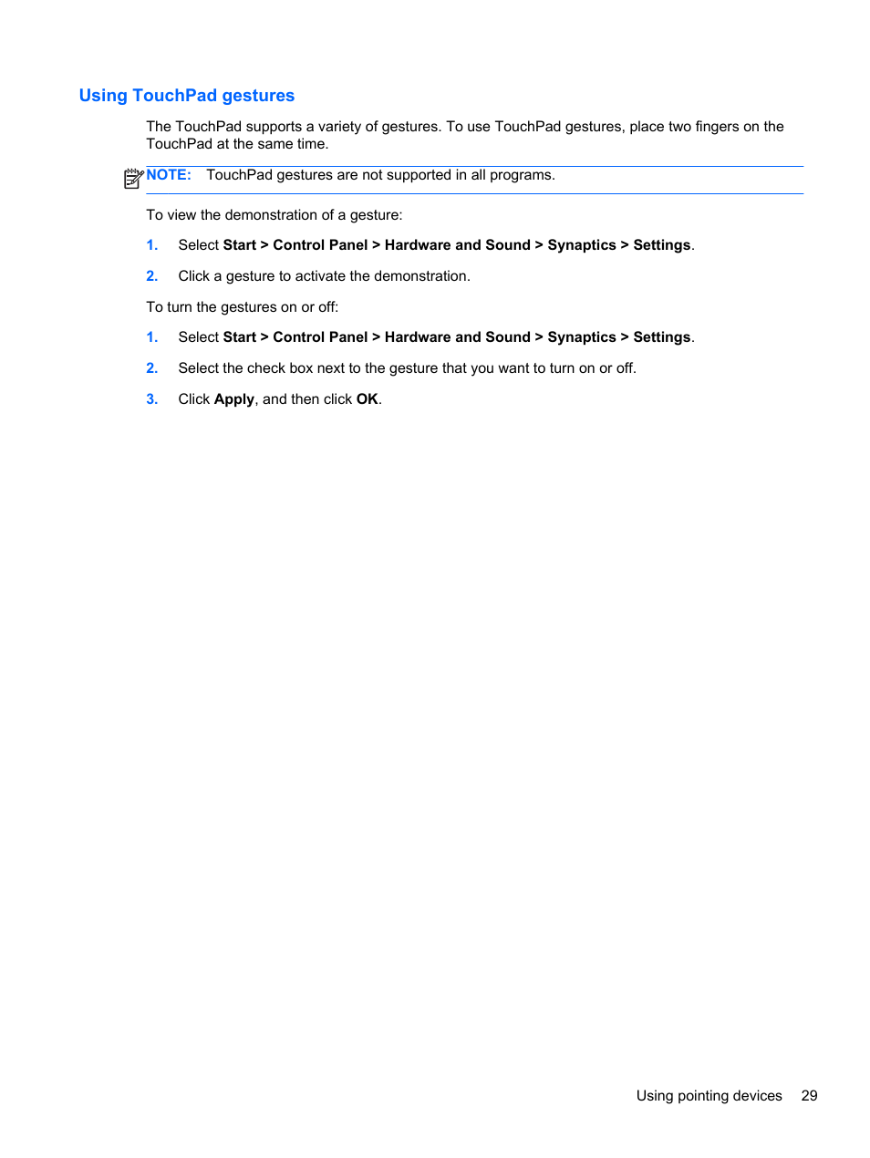 Using touchpad gestures | HP Pavilion dv6-6c40ca Entertainment Notebook PC User Manual | Page 39 / 117