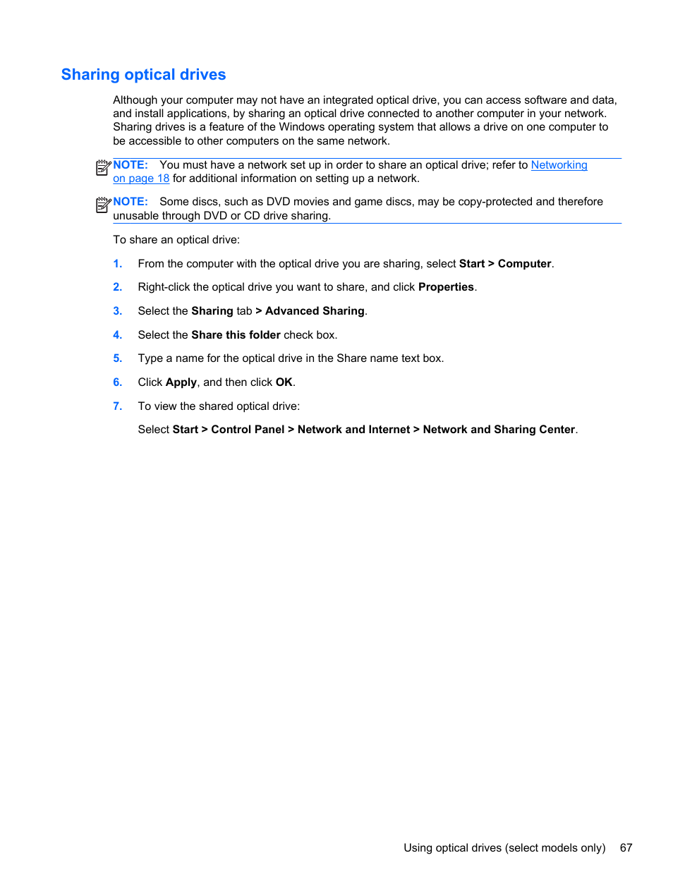 Sharing optical drives | HP Pavilion dv6-6c40ca Entertainment Notebook PC User Manual | Page 77 / 117