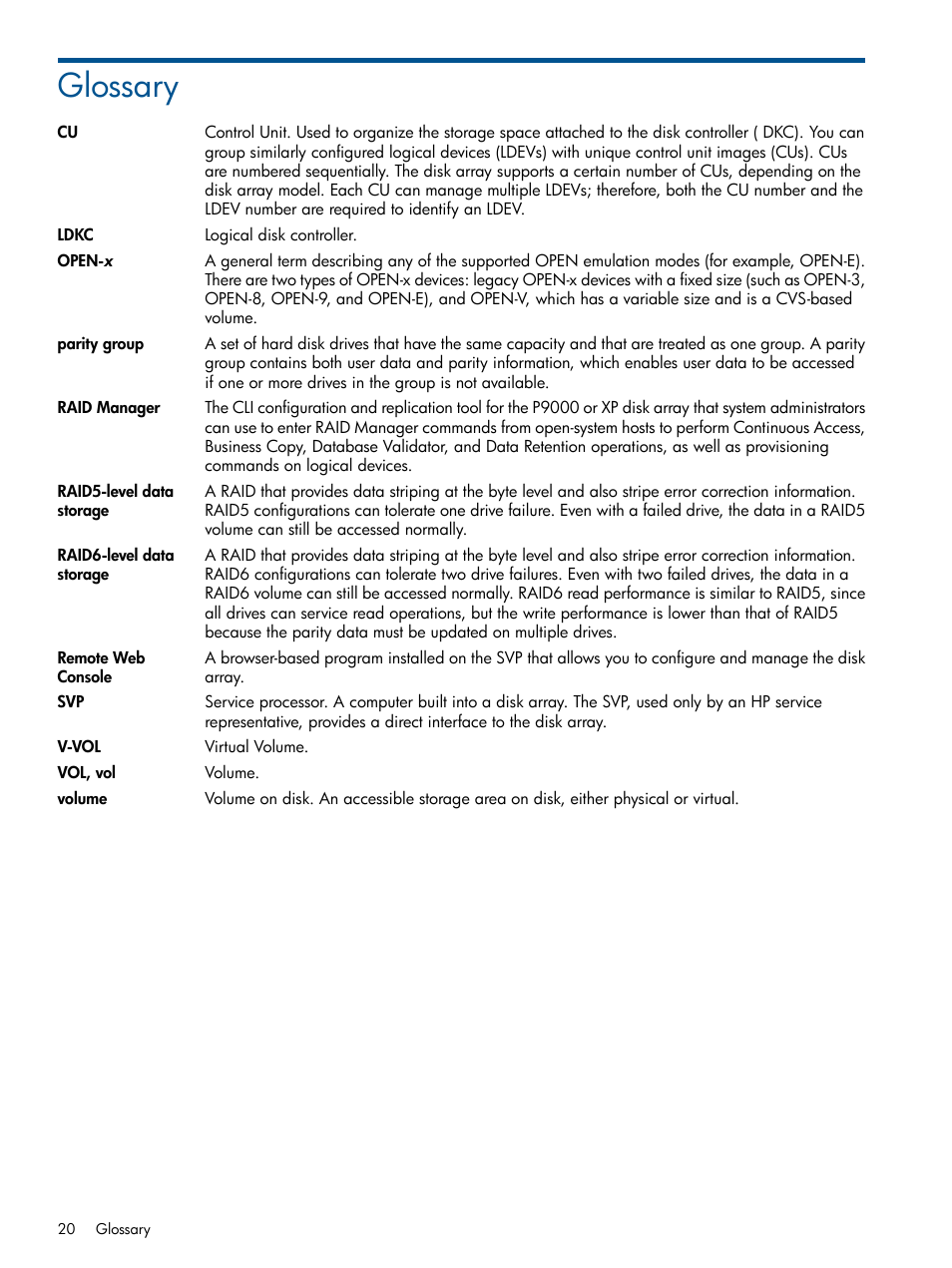 Glossary | HP XP P9500 Storage User Manual | Page 20 / 21