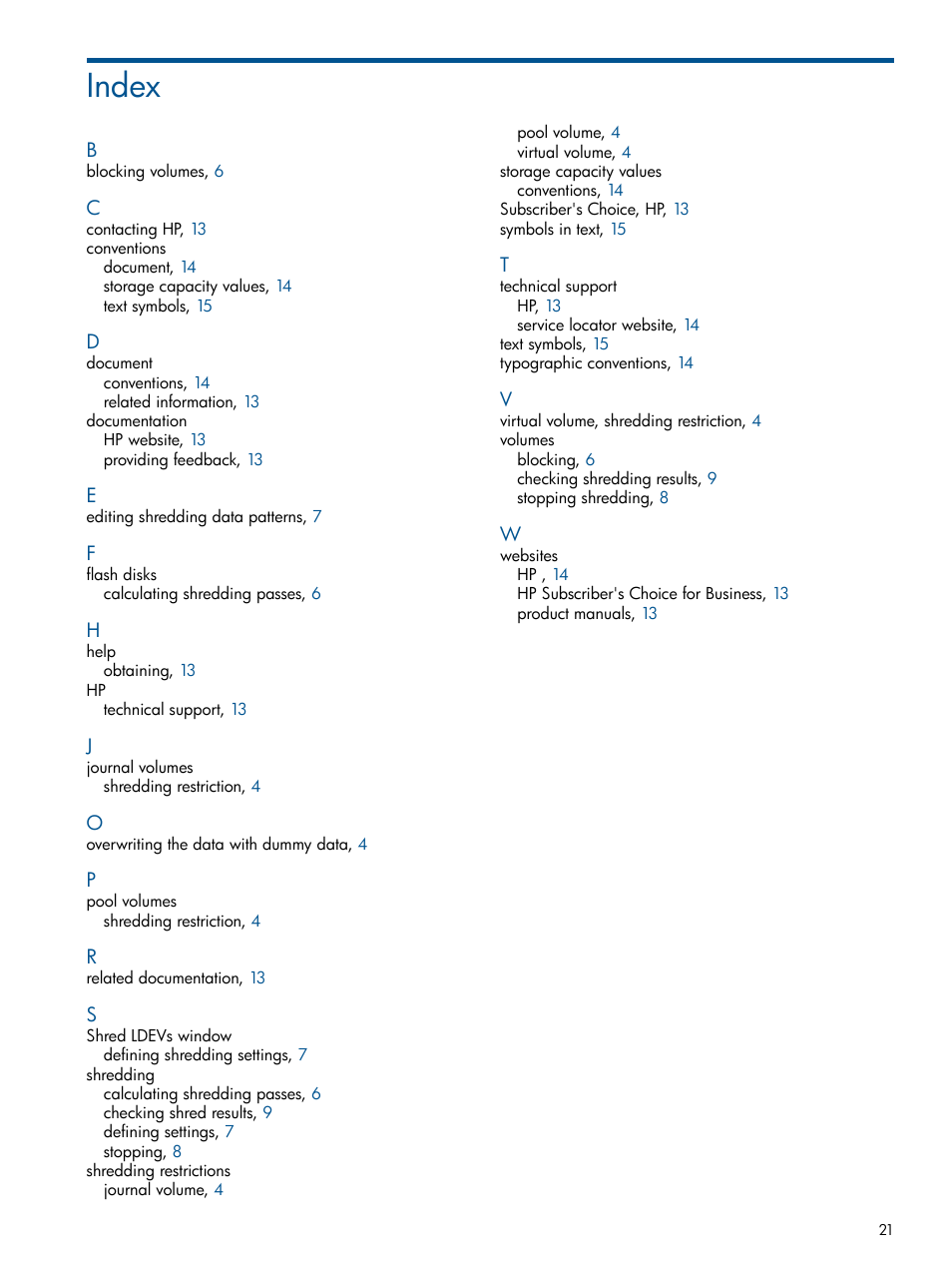 Index | HP XP P9500 Storage User Manual | Page 21 / 21