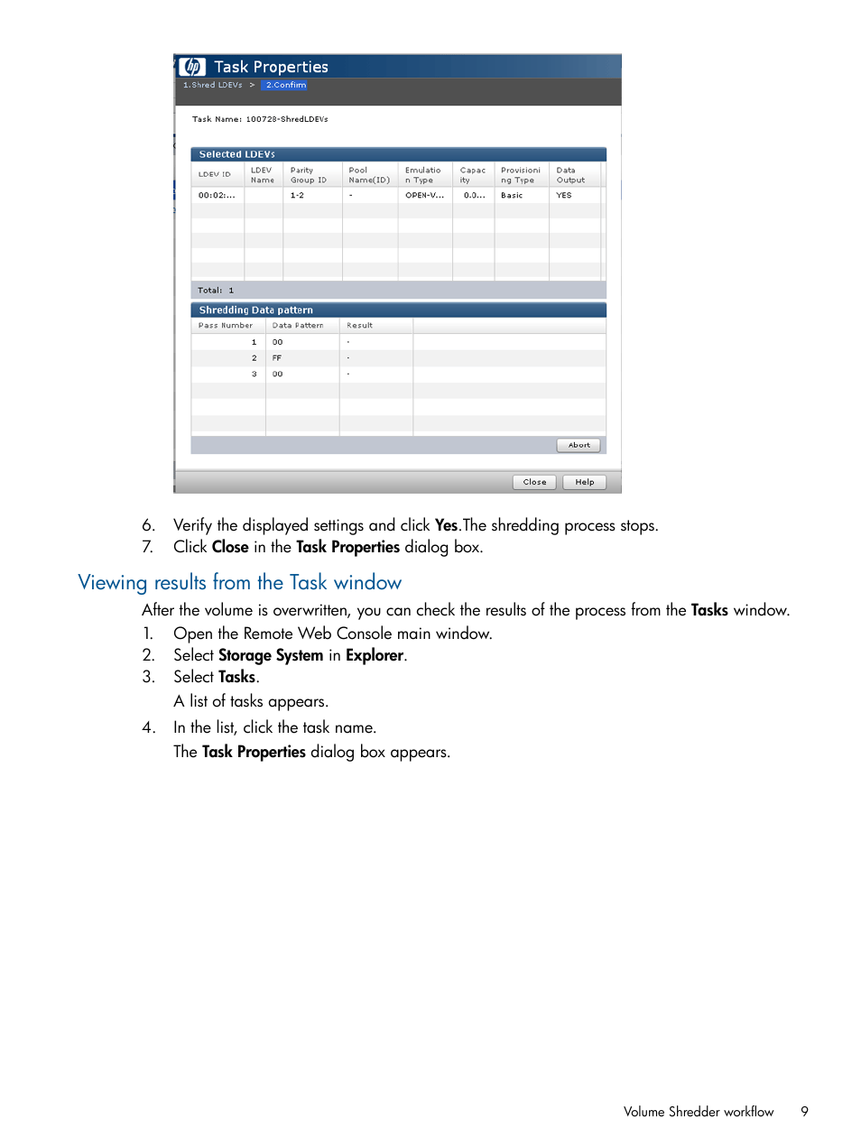 Viewing results from the task window | HP XP P9500 Storage User Manual | Page 9 / 21