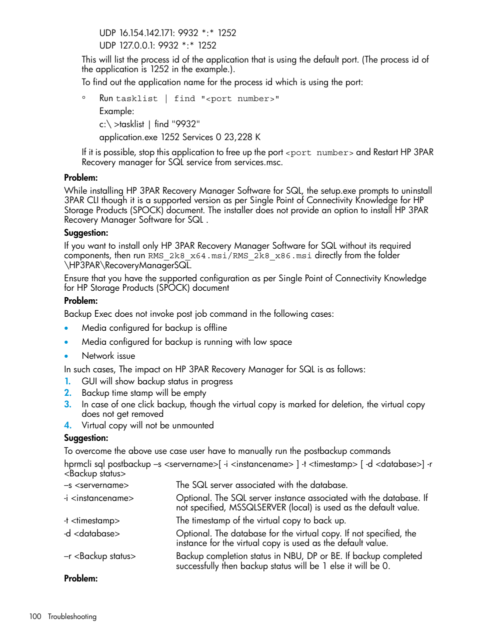 HP 3PAR Recovery Manager Software for Microsoft SQL Server Licenses User Manual | Page 100 / 108