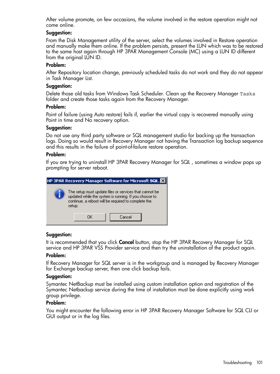 HP 3PAR Recovery Manager Software for Microsoft SQL Server Licenses User Manual | Page 101 / 108