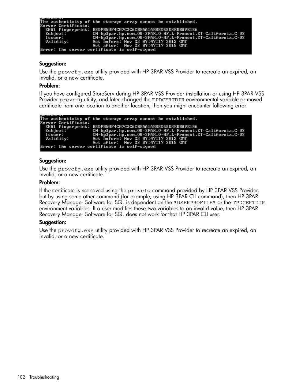 HP 3PAR Recovery Manager Software for Microsoft SQL Server Licenses User Manual | Page 102 / 108