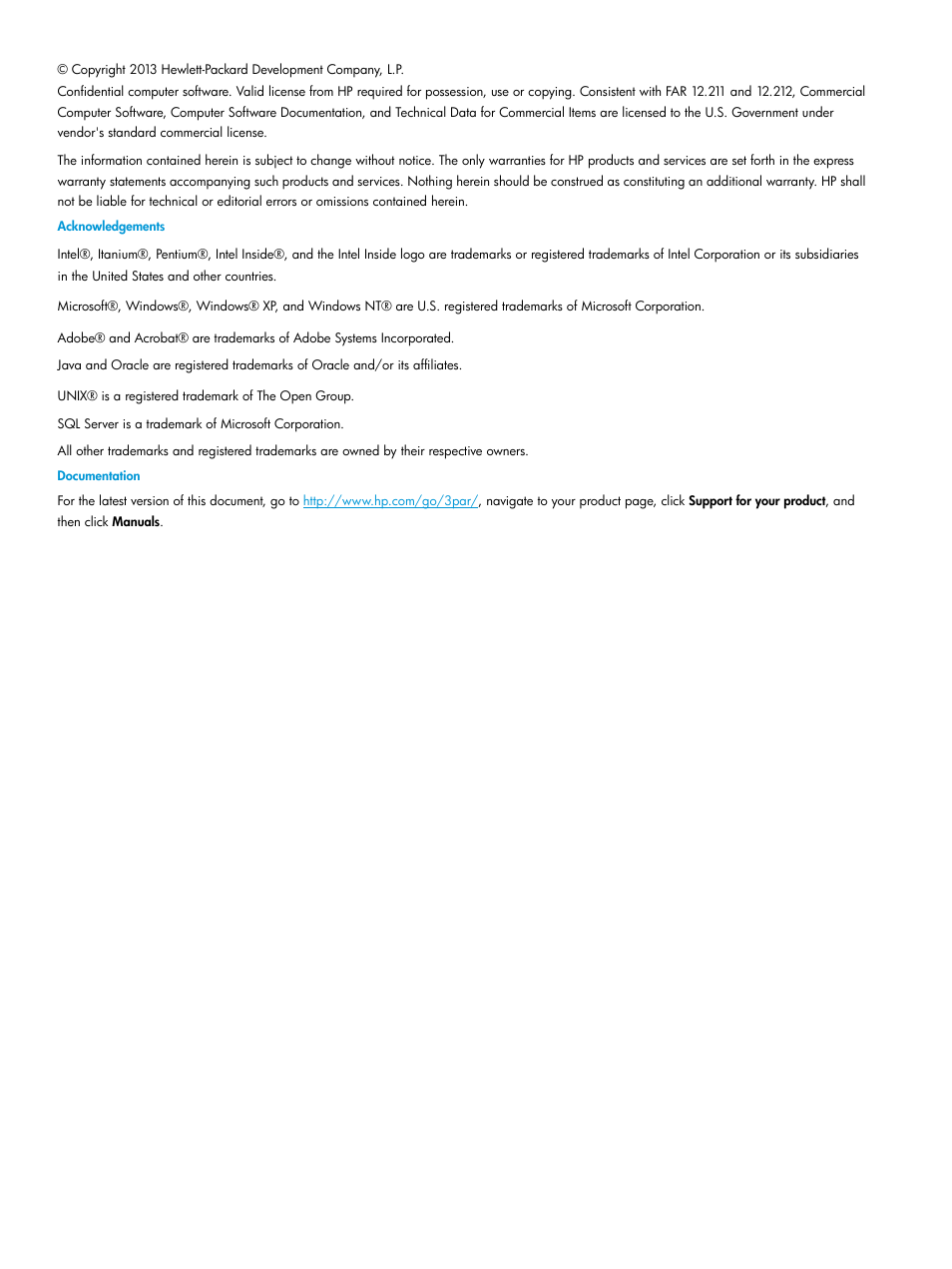 HP 3PAR Recovery Manager Software for Microsoft SQL Server Licenses User Manual | Page 2 / 108