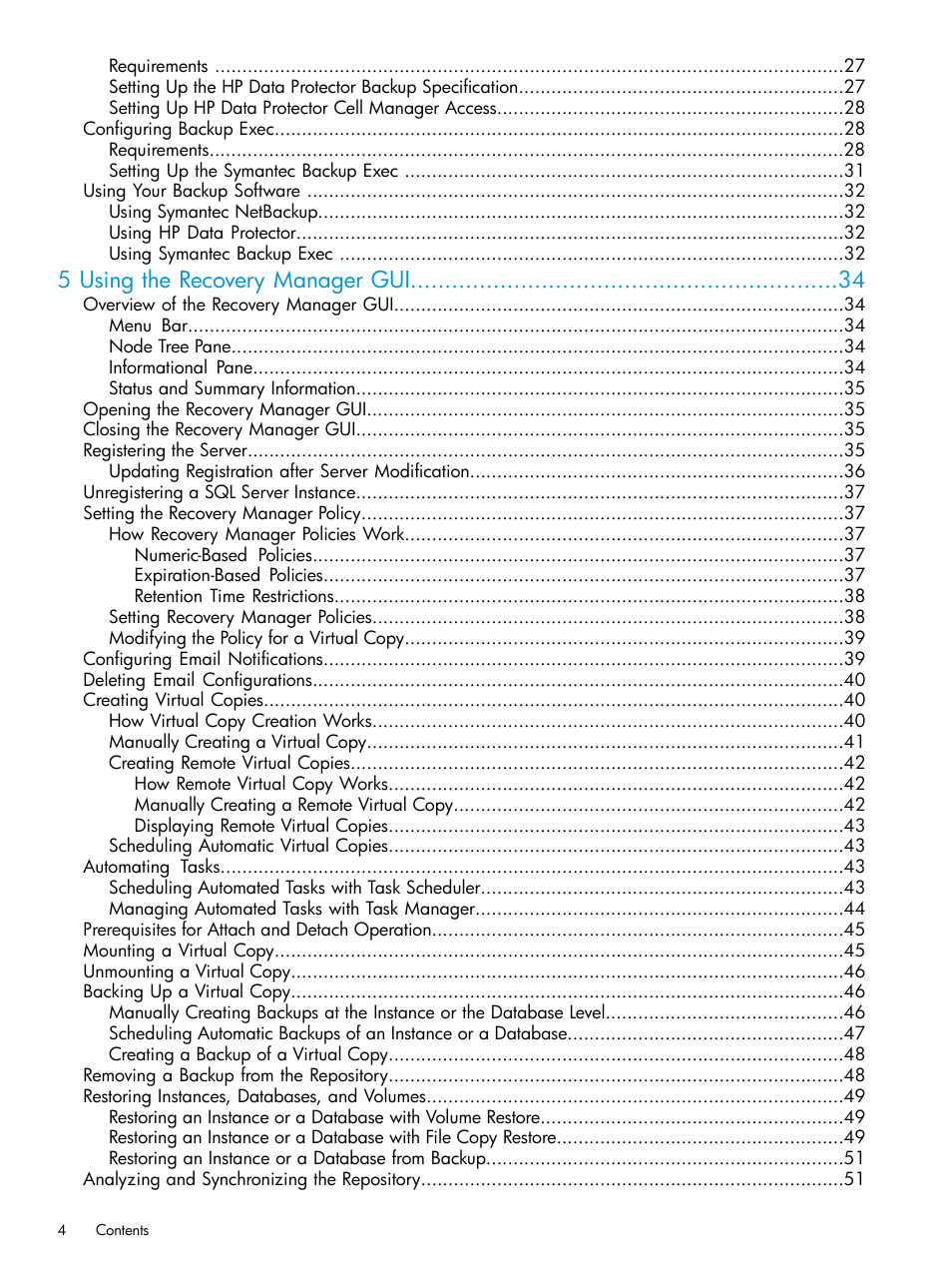5 using the recovery manager gui | HP 3PAR Recovery Manager Software for Microsoft SQL Server Licenses User Manual | Page 4 / 108