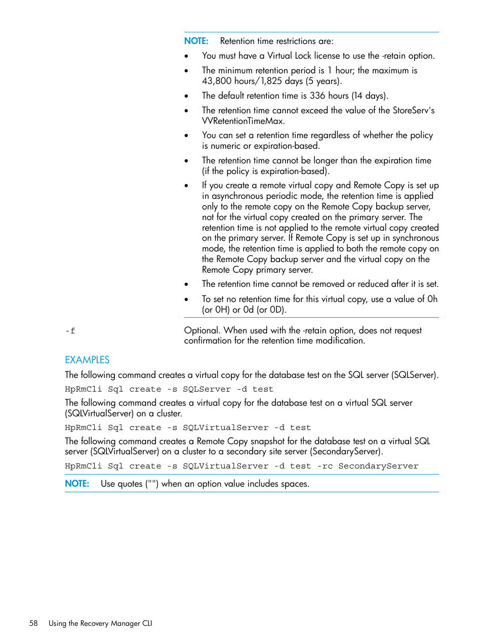 HP 3PAR Recovery Manager Software for Microsoft SQL Server Licenses User Manual | Page 58 / 108