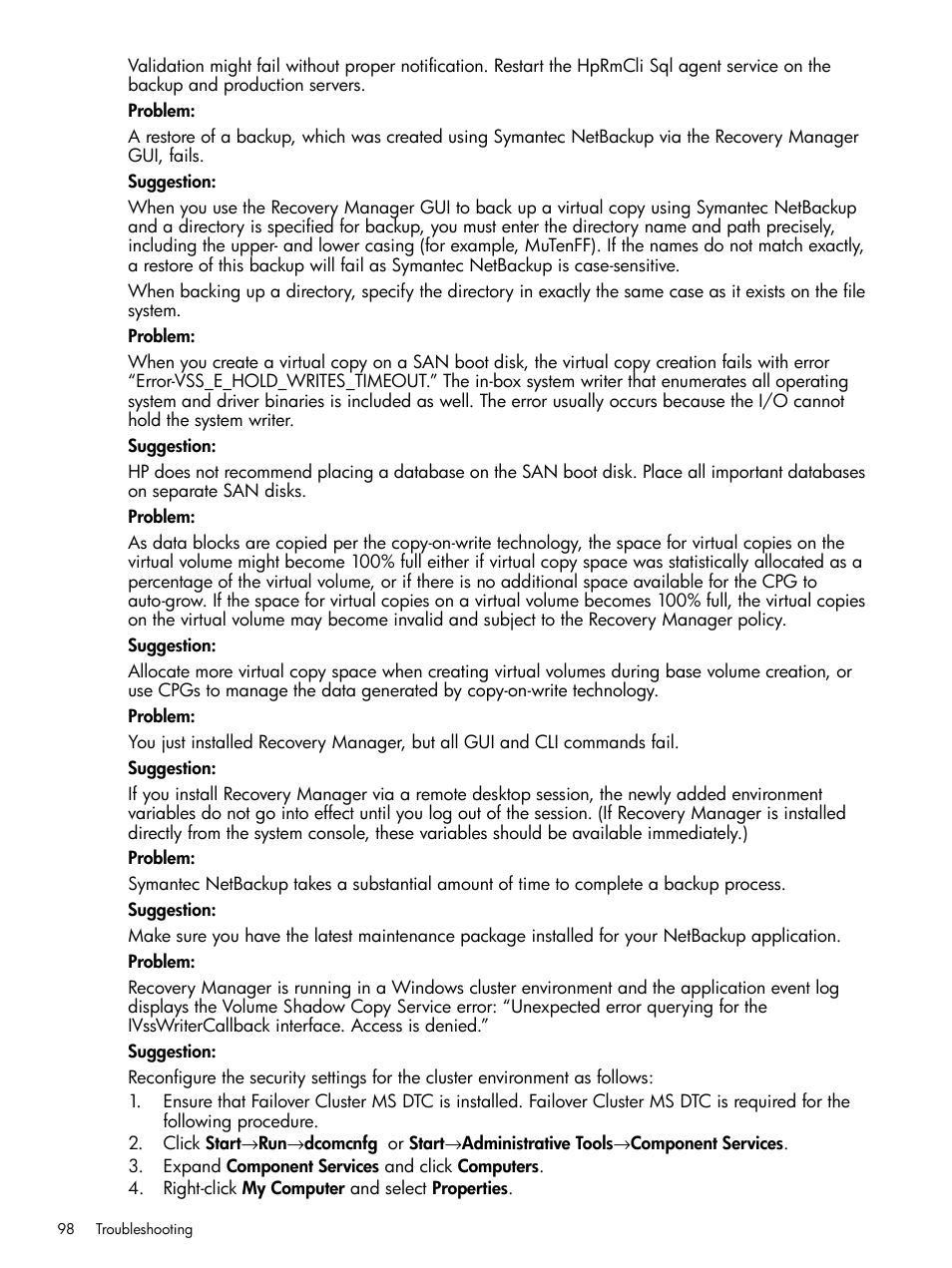 HP 3PAR Recovery Manager Software for Microsoft SQL Server Licenses User Manual | Page 98 / 108