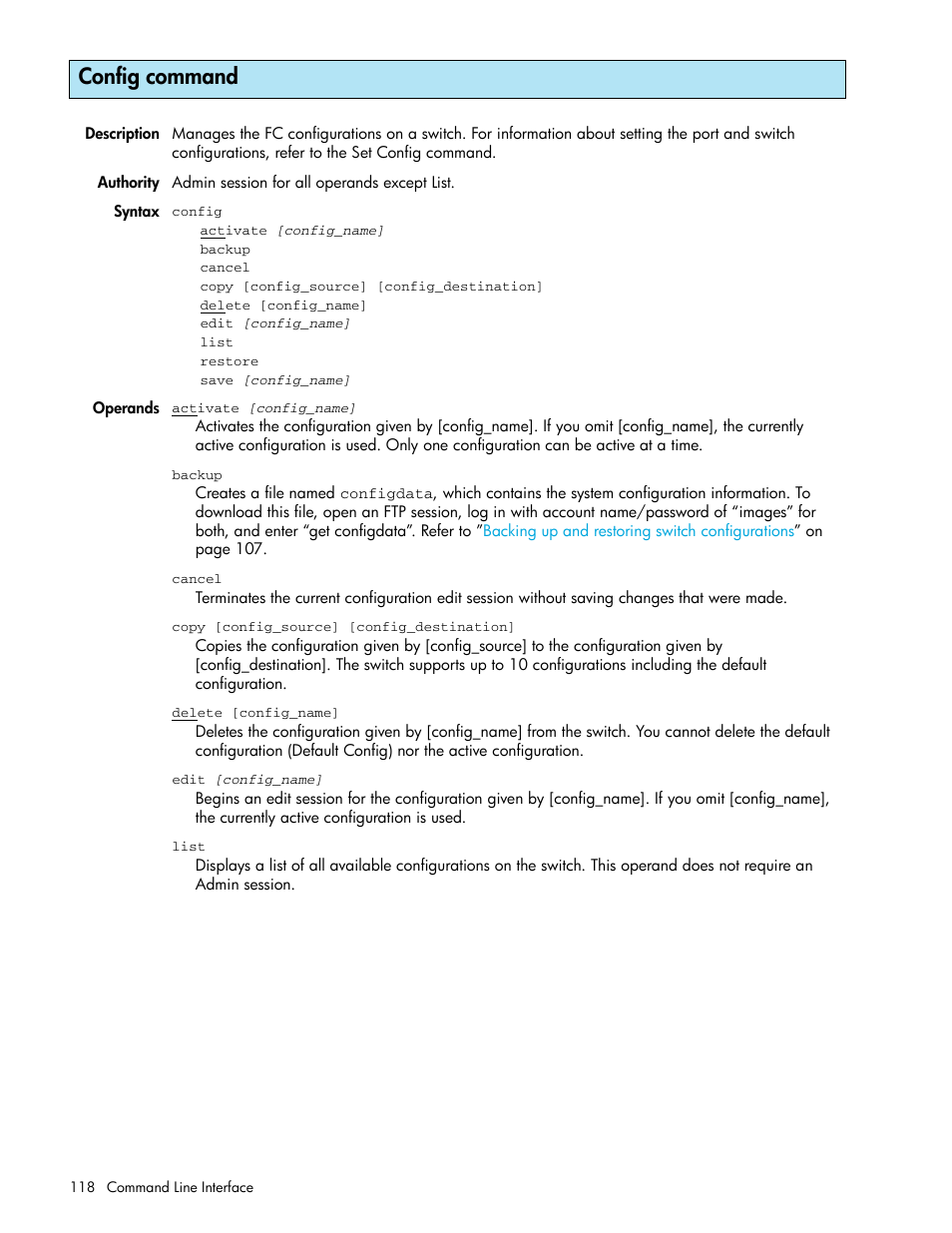 Config command | HP McDATA 4Gb SAN Switch for HP BladeSystem p-Class User Manual | Page 118 / 226