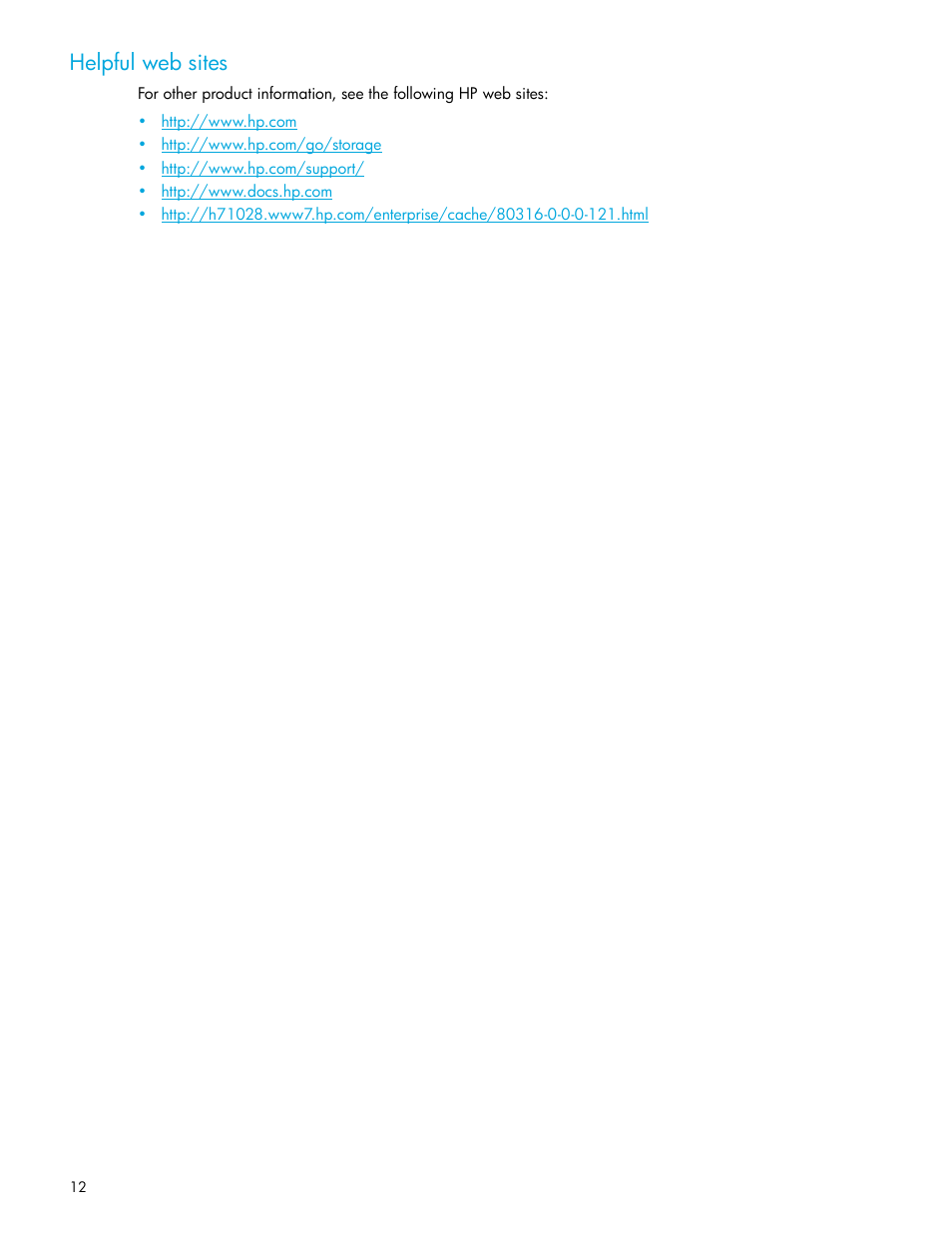 Helpful web sites | HP McDATA 4Gb SAN Switch for HP BladeSystem p-Class User Manual | Page 12 / 226