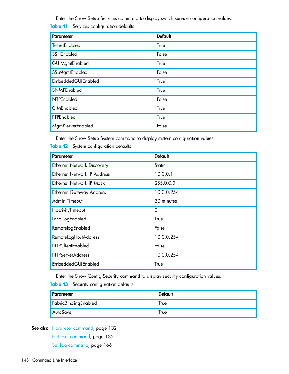 Table 43, Table 41 | HP McDATA 4Gb SAN Switch for HP BladeSystem p-Class User Manual | Page 148 / 226