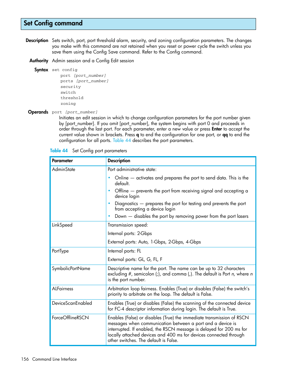 Set config command | HP McDATA 4Gb SAN Switch for HP BladeSystem p-Class User Manual | Page 156 / 226