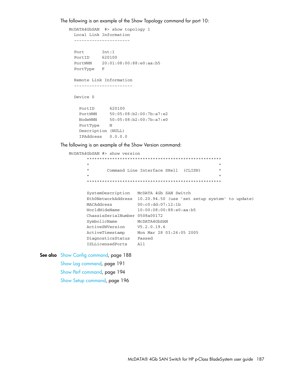 HP McDATA 4Gb SAN Switch for HP BladeSystem p-Class User Manual | Page 187 / 226
