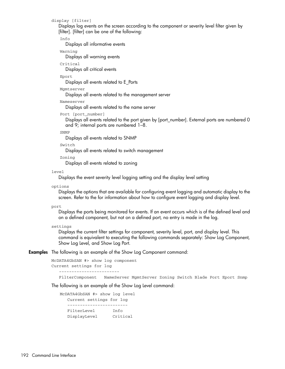 HP McDATA 4Gb SAN Switch for HP BladeSystem p-Class User Manual | Page 192 / 226