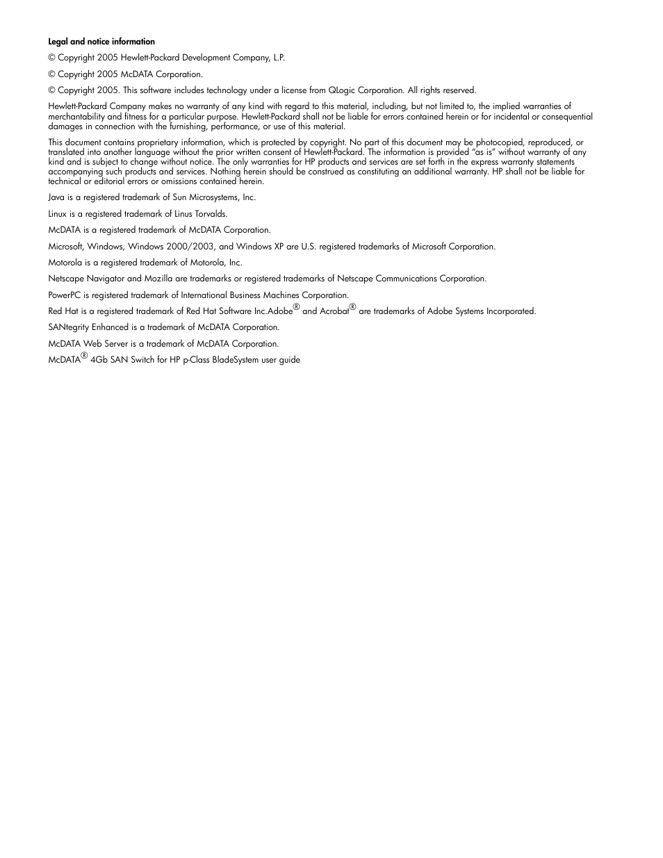 HP McDATA 4Gb SAN Switch for HP BladeSystem p-Class User Manual | Page 2 / 226