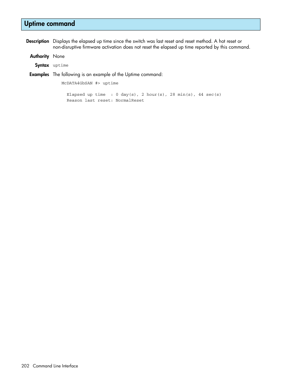 Uptime command | HP McDATA 4Gb SAN Switch for HP BladeSystem p-Class User Manual | Page 202 / 226