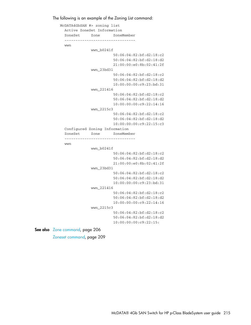 HP McDATA 4Gb SAN Switch for HP BladeSystem p-Class User Manual | Page 215 / 226