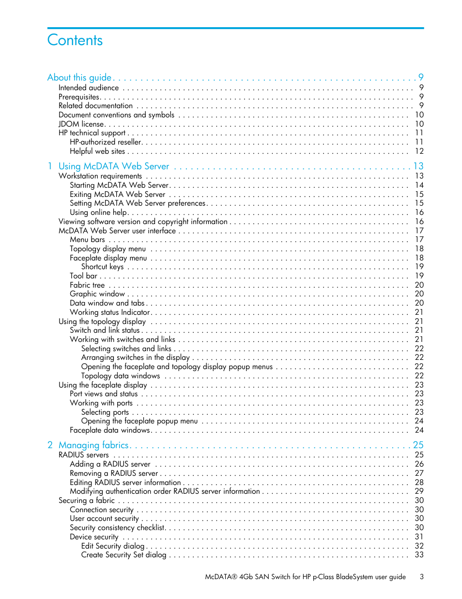 HP McDATA 4Gb SAN Switch for HP BladeSystem p-Class User Manual | Page 3 / 226