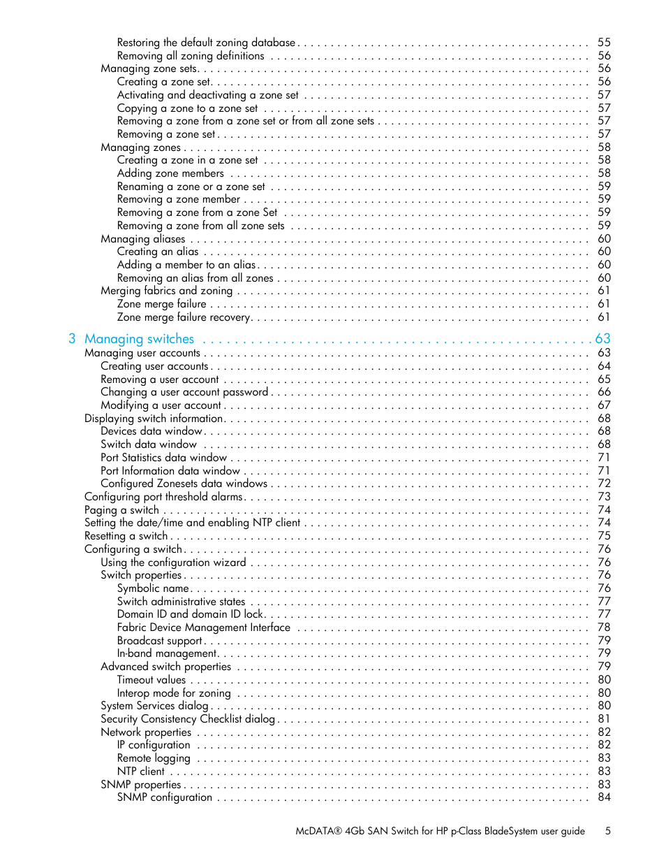 HP McDATA 4Gb SAN Switch for HP BladeSystem p-Class User Manual | Page 5 / 226