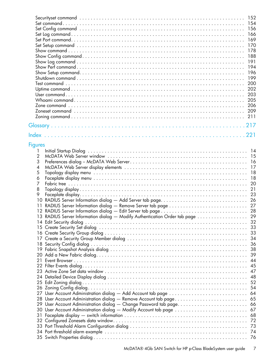 HP McDATA 4Gb SAN Switch for HP BladeSystem p-Class User Manual | Page 7 / 226