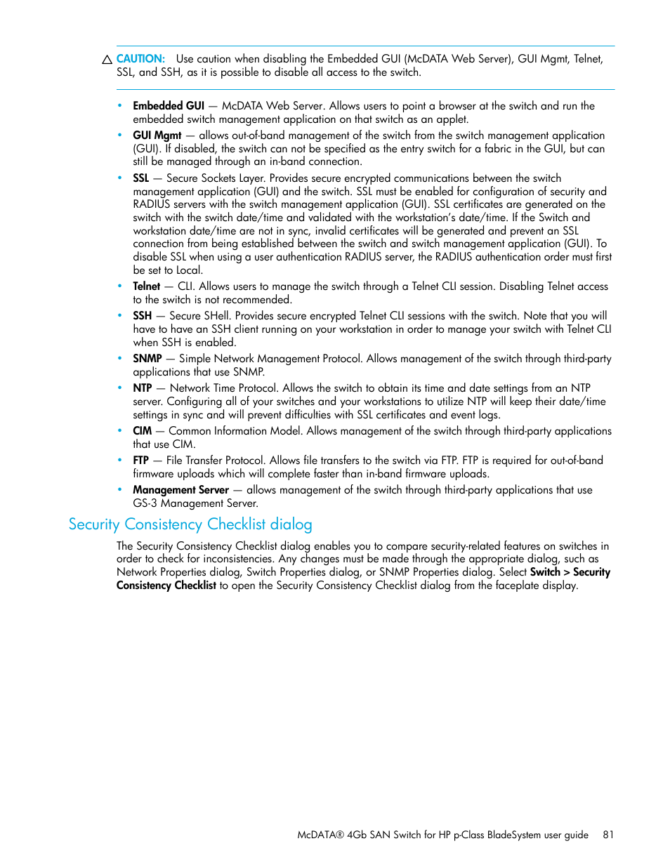 Security consistency checklist dialog | HP McDATA 4Gb SAN Switch for HP BladeSystem p-Class User Manual | Page 81 / 226
