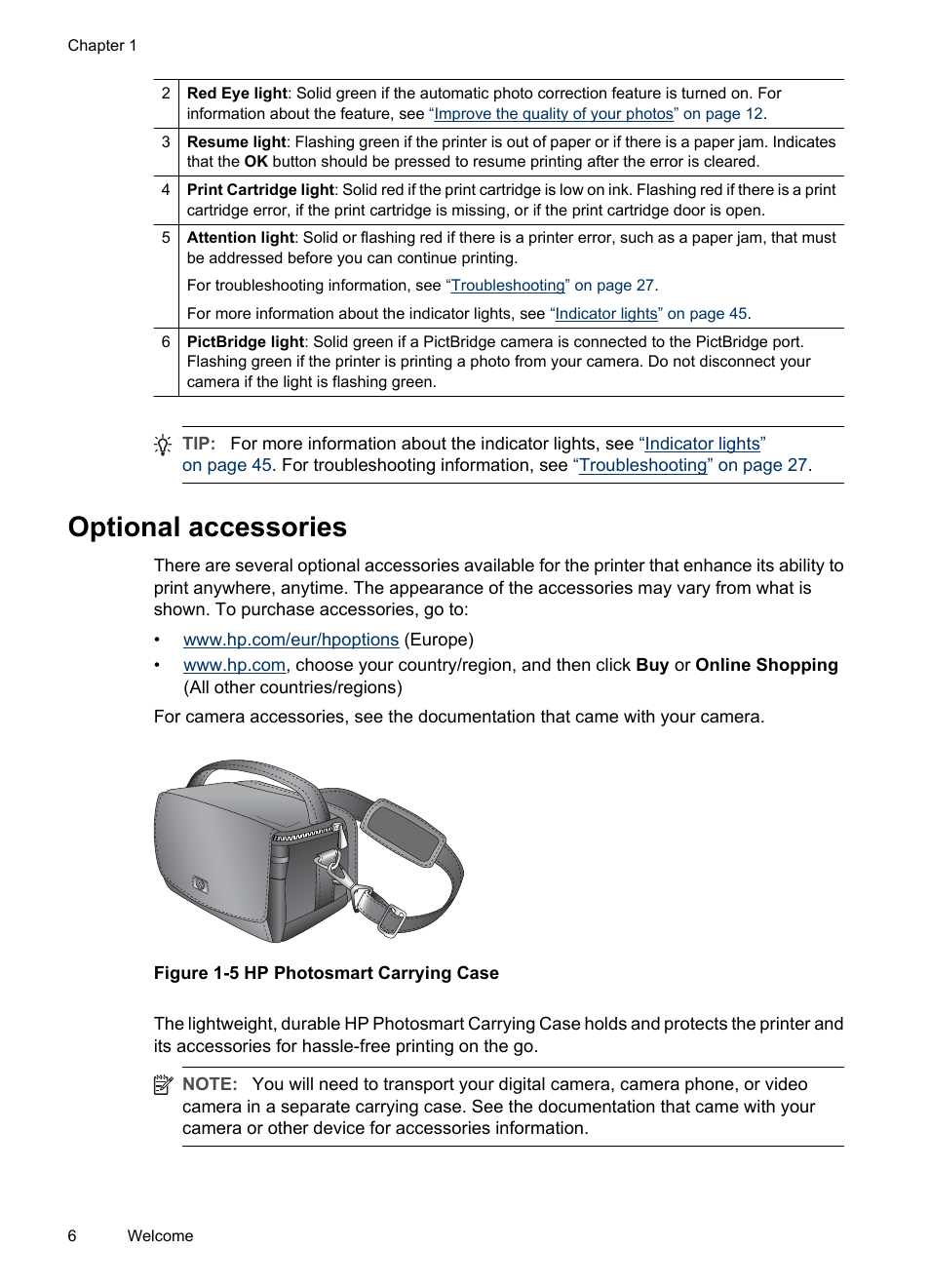 Optional accessories | HP Photosmart A320 Compact Photo Printer User Manual | Page 8 / 54