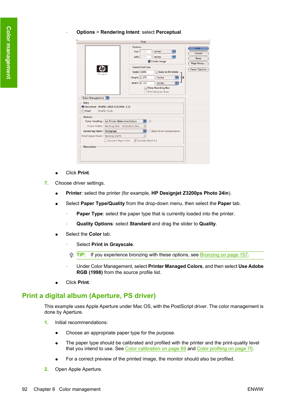 Print a digital album (aperture, ps driver) | HP Designjet Z3200 PostScript Photo Printer series User Manual | Page 102 / 205